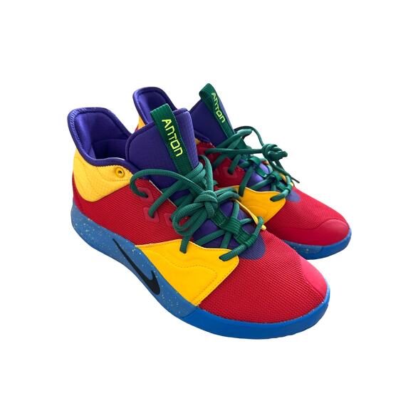 Nike PG3 By You Personalized Anton Sneakers in Red Blue Purple Yellow Athletic Shoes